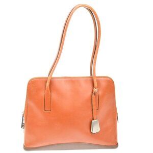 PRADA MILANO Logo Shoulder Handbag Leather Brown SHW Italy